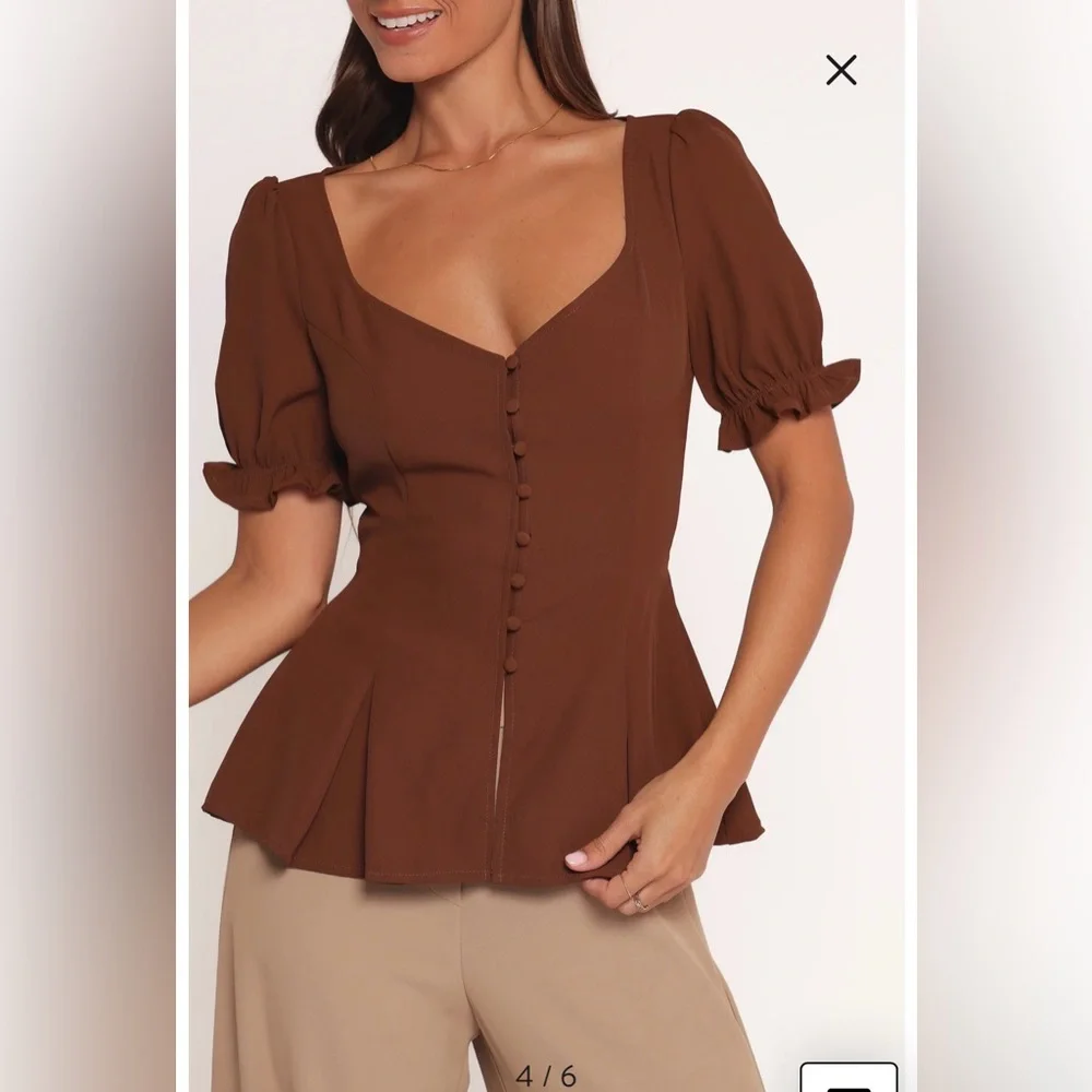NWT- Petal & Pup Kameran Peplum Top, Chocolate, XS - Picture 4 of 12